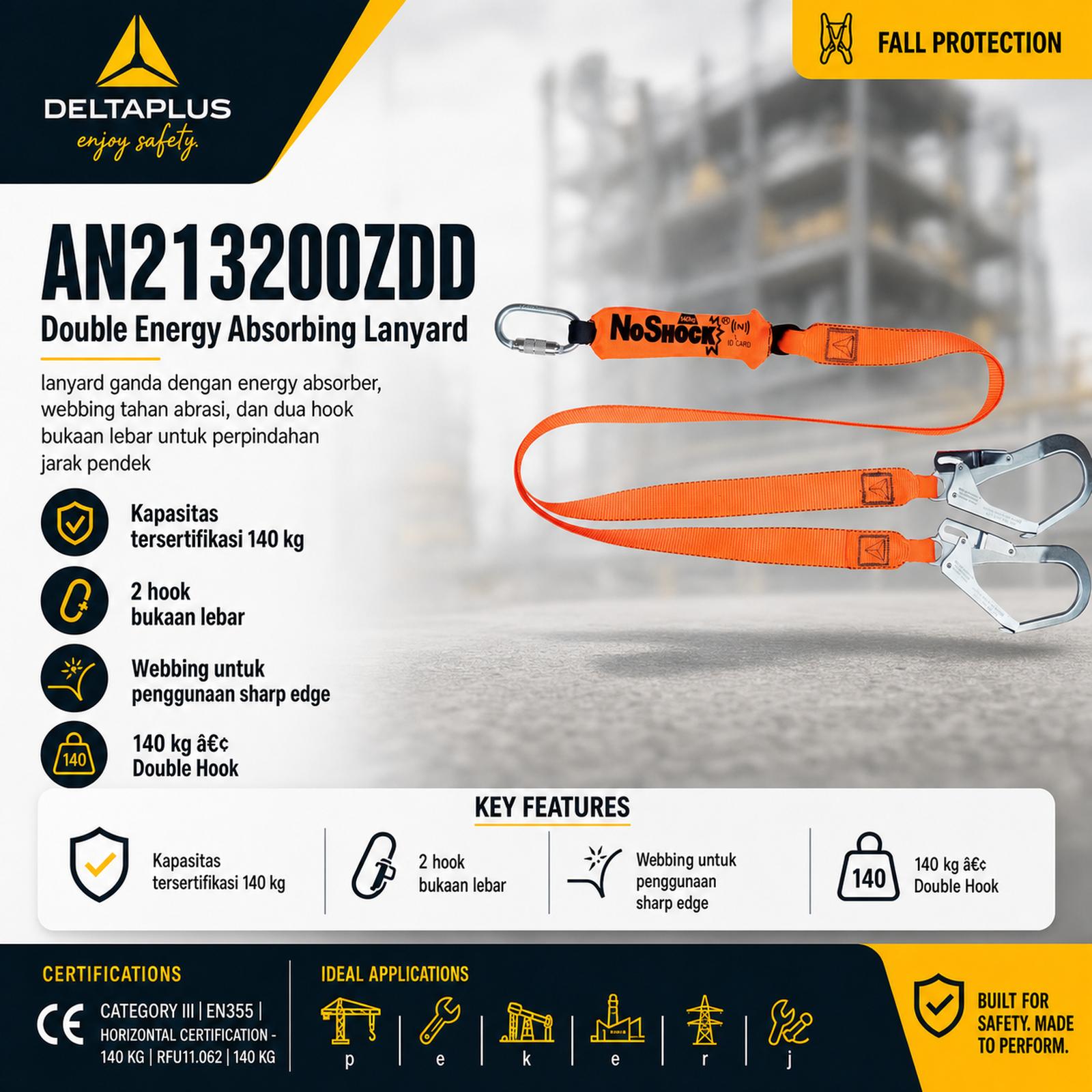 Lanyard Double Hook Absorber Delta Plus AN213200ZDD
